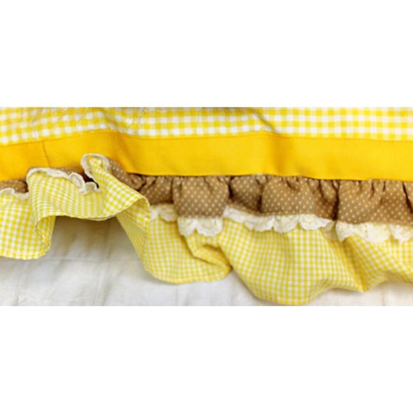 Vtg 70's 80's Hand Made Plaid Yellow Pillow 12" Faux Fur Lion Face Ruffle Trim - Picture 4 of 4